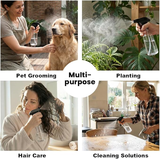 Spray Bottles 12oz/350ml Empty Spray Bottle for Hair Plastic Mist/Stream Spraying Heavy Duty Spray Bottles for Cleaning Solutions, Plants 2 Pack (BlackClear)