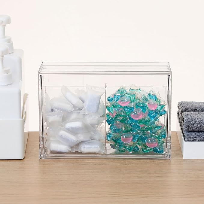Clear Dishwasher Detergent Dispenser Holder, Large Adhesive Under Sink Door Storage and Organizer for Kitchen and Bathroom, Plastic Laundry Pods Box