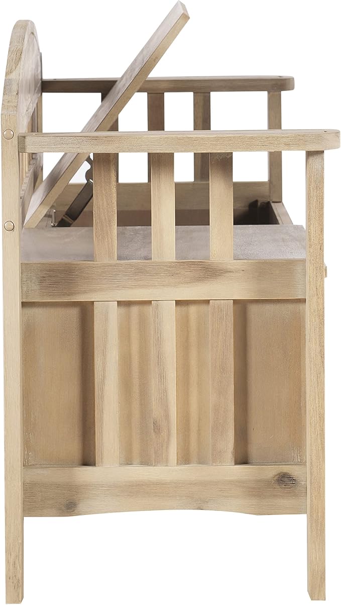 Linon Frankie Natural Wood Washed Storage Bench