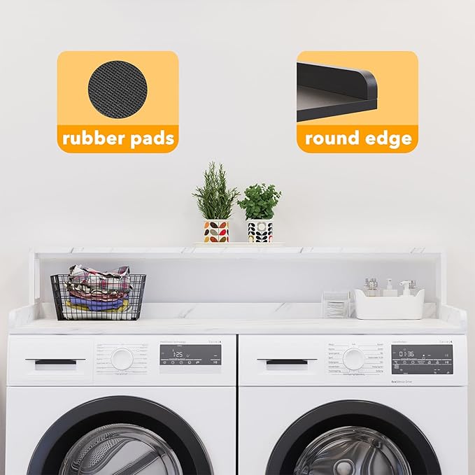 SpaceAid 2-Tier Washer Dryer Countertop, Laundry Topper with Rack Shelf 54" Width x 27.5" Depth x 10" Height Organizer Cover for Washer and Dryer Laundry Hamper Counter Storage (White Marble)