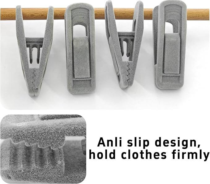 20PCS Velvet Hanger Clips, Non-Slip Velvet Clips Strong Finger Clips Clothes Clips Pants Hangers Clips, Gray