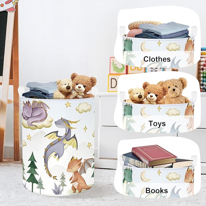 Dinosaur Laundry Hamper Large Storage Basket Cartoon Dino Collapsible Parents Organizer Kids Toy Clothes Bins for Bedroom, Bathroom, Tree, 63L