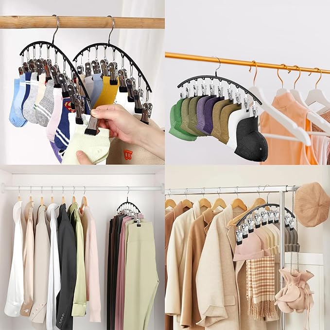 Legging Hangers for Closet Organizer, Hat Hangers for Closet 2 Pack with 10 Clips Holds 20 Leggings, Legging Hanger, Pants Storage Organizer Suitable for Socks, Panties, Underwear, Pants (Pink)
