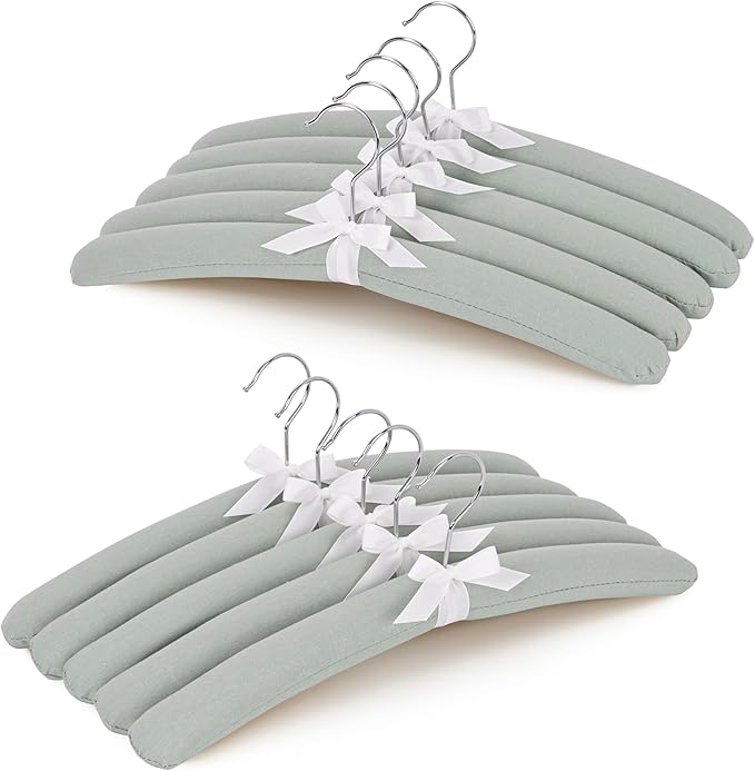 JS HANGER Padded Hangers - 17 Inch Extra Large Heavy Duty Fabric Covered Coat Hangers No Shoulder Bump for Women Clothes, Sweaters, Dresses, Clothing, Weddings, Lingerie Pack of 10, Mint Green