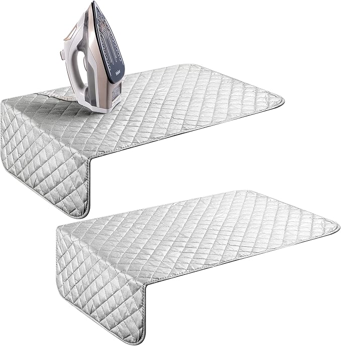 Oudain 2 Pieces Magnetic Ironing Mat Heat Resistant Ironing Blanket Portable Travel Folding Ironing Pad Iron Board Alternative Cover for Washer Dryer Table Top Laundry Clothes, 33 x 19, Grey