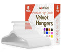 White Velvet Hangers 5 Pack – 360° Swivel Hook, Non-Slip and Space Saving Hangers, Heavy-Duty 11 lbs Weight Capacity - Smooth Velvet Finish for Crease-Free Clothes and Effortless Closet Organization
