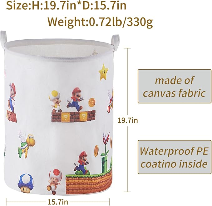 Super Storage Basket,Baby Laundry Large Hamper,Waterproof Nursery Bedroom Decor,Brothers Dirty Clothes Basket for Kids,Boys and Girls Birthday Gift Bag Bathroom Set Toy Bin(White,Round)