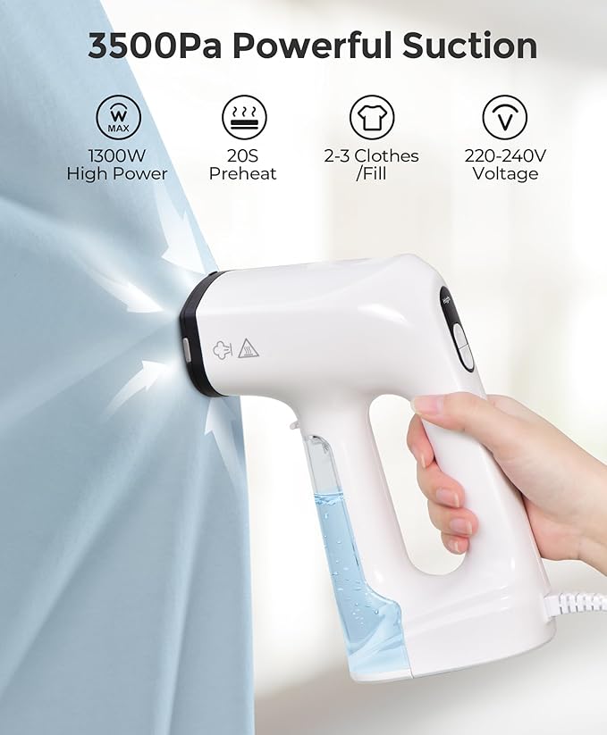 LyriFine Vacuum Steamer for Clothes, 3500Pa Suction Clothes Steamer Handheld, 2-in-1 Steamer&Iron Garment Steamer, 3 Modes& 360° Leak-proof Technology Fabric Steamer for Wrinkle Removal (for 110-120V)
