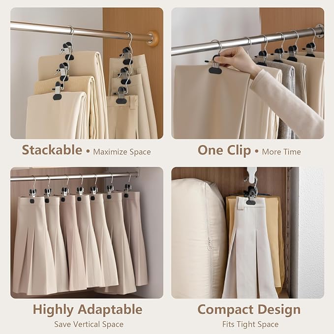 Wider Pants Hangers with Clip, 40 Pack Metal Leggings Hangers for Closet, Non-Slip Skirt Boot Jeans Hanger, Stackable Closet Organizer Space Saving Black