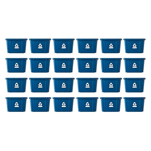 Gracious Living Medium Curbside Blue Box, Plastic 17 Gallon/64 Litre Home Trash Can Refuse and Recycling Bin Container with Built-in Handles (24 Pack)