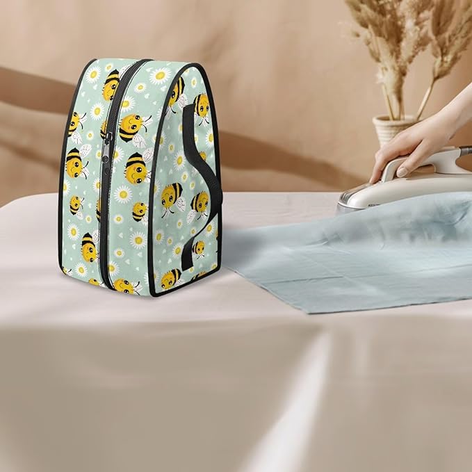 Rchsmod Daisy Bee Print Steam Iron Case Portable Iron Storage Holder Zippered Travel Steamer Bag Carrier Bag with Handle Iron Accessories, Case Only