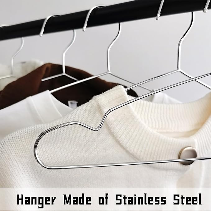 Wire Hangers 60 Pack, Heavy Duty, Space Saving, Stainless Steel, Silver, 16.5inches Closet Hangers for Hanging Coats, Suits, Jackets, Shirts,T-Shirt