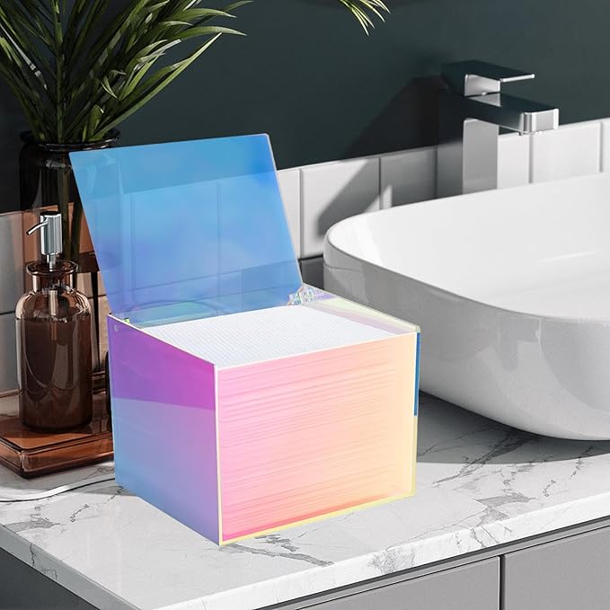 Disposable Face Towel Storage Box Compatible with Facial Towel XL, Acrylic Disposable Face Towelette Holder Container, Rainbow