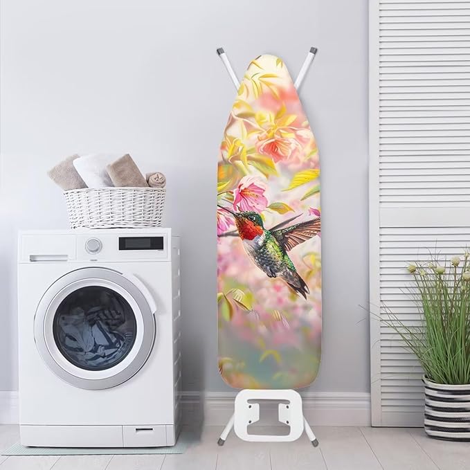 Hummingbird Flowers Sock Stain Resistant Ironing Board Cover Non Stick Scorch Stretchable Easy to Install Iron Replacement Cover Fitted 15 x 54 Inch Iron Board Christmas Red Decor