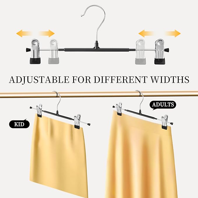 60 Pack 14 Inch Heavy Duty Pants Skirt Hangers with Clips,Metal Trousers Hanger for Jeans Black Non Slip Women Shorts Hangers Saving Space Clothing Hanger for Adult,Men,Children,Kid,Baby