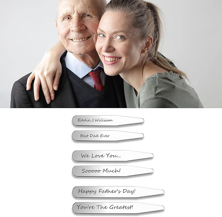 PiercingJ 6PCS Free Engraving - Personalized Custom Stainless Steel Collar Stays for Men Business Wedding Dress Shirts 3 Sizes Set Regular 2.2, 2.5, 2.75 Inch + Gift Box
