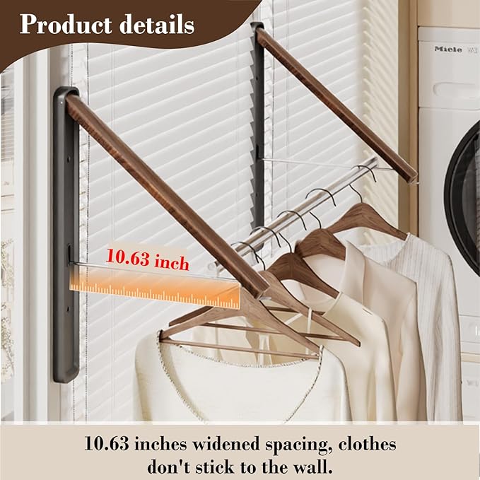 Retractable Wall Mounted Drying Rack - Foldable Clothes Hanger in Walnut or Oak Color for Laundry Room, Closet & Balcony (Oak, 1 Rack)