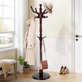 Wooden coat rack stand, Heavy duty coat racks tree freestanding with 11 Hooks and Sturdy Round Base, Coat tree for jacket,Hats, Bags, Purses, clothes (Round base-Dark brown)