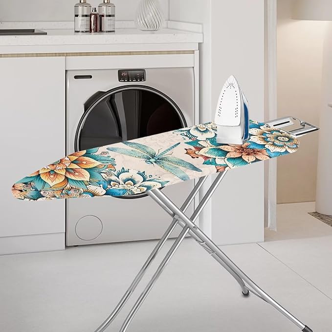Boho Floral Dragonfly Ironing Board Cover 15x54 Inches,Standard Size Ironing Board Cover,Heat Reflective,3-Layer Thick Pad,Hook and Loop Fastener