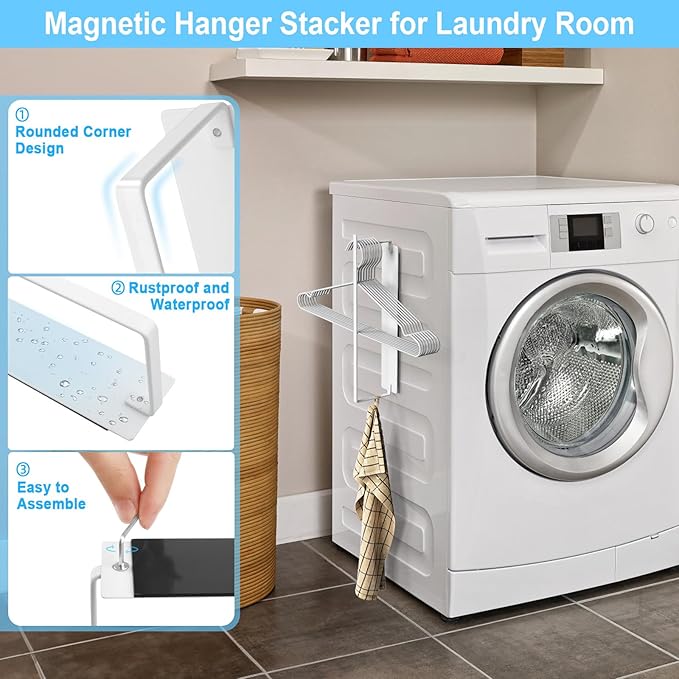 Hanger Organizer Magnetic Hanger Holder for Washing Machine Laundry Room Organization, Coat Hangers 40 Pack Clothes Hangers