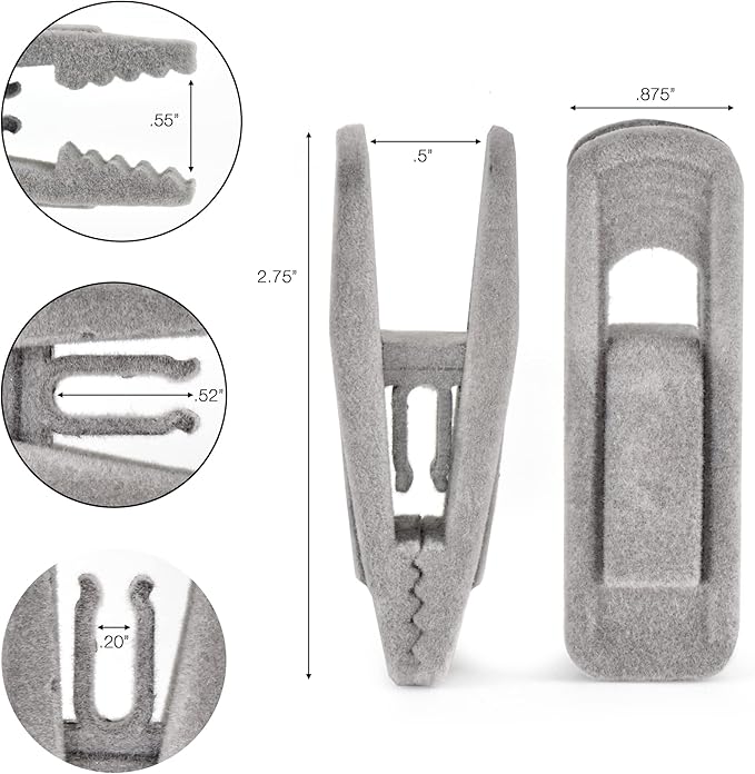 20 Pack Hanger Clips for Velvet Hangers, Durable Material Velvet Pant Hangers, Clips for Hangers for Baby Clothes, Baby Hanger Clips, Skirt Grey (Charcoal)
