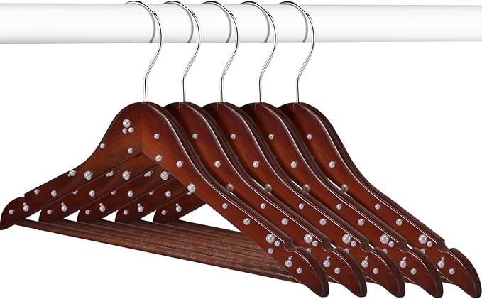 5 Pcs Bridal Dress Hanger Wooden Pearl Wedding Dress Bridal Hanger with Pearl Brown Wooden Wedding Party Gift(Walnutcolor,Classic)