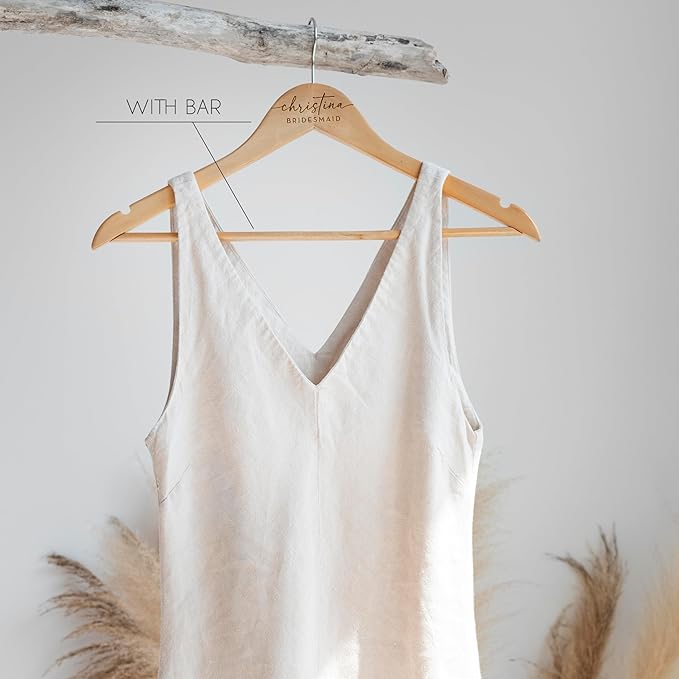 Personalized Bridesmaid Hanger, Wedding Hangers Custom w/Name & Title - Natural Wood - 2 Color Options, Bridal Dress Hanger
