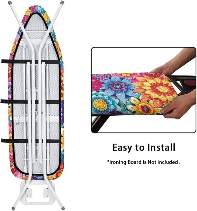 Colorful Flowers Ironing Board Cover Retro Dahlia Floral Iron Board Covers with Padding Fits All Standard Sizes, Scorch Resistant, Extra Thick with Elastic Edge