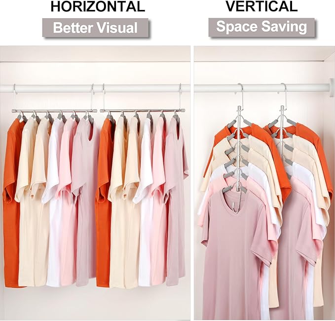 TOPIA HANGER Clothes Hanger Space Saving, 6 Tier Shirt Coat Hangers Space Saving No Bump Shoulder Hangers with No Slip Foam Padded Closet Organizers and Storage for Men and Women 4 Pack CT65G