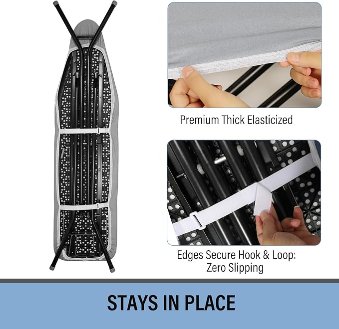 Iwtmm Ironing Board Cover and Pad with Silicone Coating, Thick Scorch-Resistant Padding, Heavy Duty for Home & Professional Use, Fits 15 x 54 Inches Boards, Secure Hook & Loop Fastener (Gray)