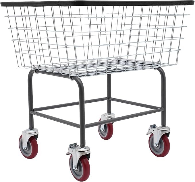 Wire Laundry Cart, Steel Wire Rolling Laundry Basket W/Wheels (2 With Brakes), Commercial Laundry Basket Cart, Storage Organizer Service Carts For Hotel, Mall, Market, Load Capacity 110lbs
