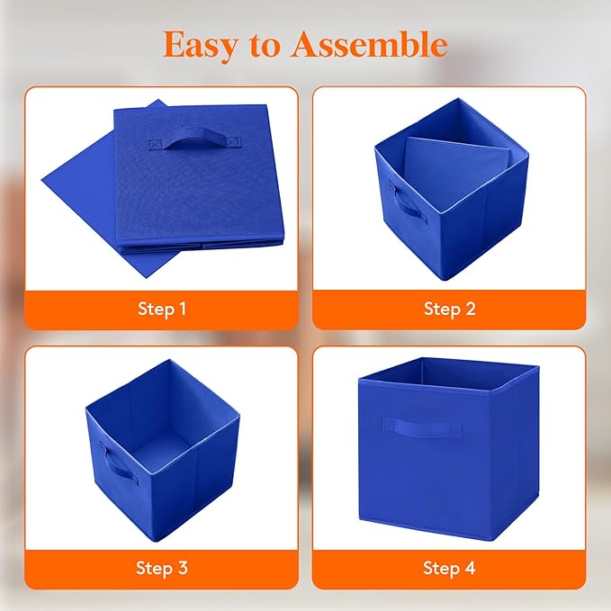 Lifewit Storage Cubes, Foldable Decorative Fabric Storage Baskets for Organizing Home Organizers with Handles for Shelves, Closet, 11 Inch Bins, 18L Blue, 6 Packs