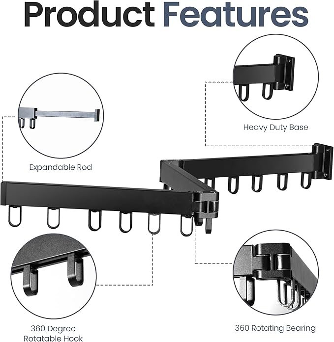 Foldable Wall-Mounted Clothes Drying Rack – Space-Saving Heavy-Duty Laundry Hanger with 18 Hooks for Small Apartments & Indoor Outdoor Use