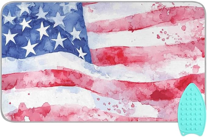 Ironing Mat &Pad Magnetic Heat Resistant Pads Portable Travel Ironing Blanket Ironing Board Covers 27.6x47.2Inches Watercolor American Flag Red22