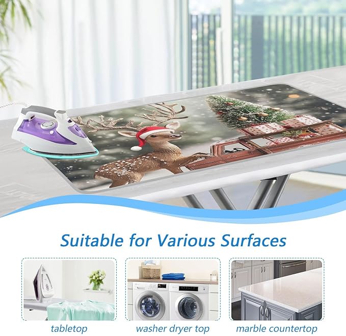 Ironing Mat Pad for Table Portable Travel Iron Blanket Ironing Board Covers Pressing Mat Heat Press Pads 27.6x47.2 Inches Christmas Tree Elk Truck57