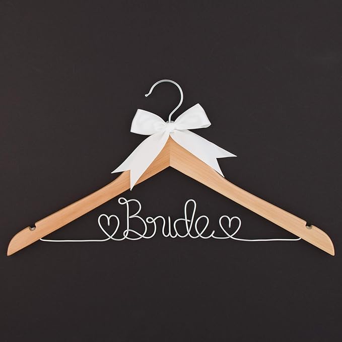 Ella Celebration Bride Wedding Dress Hanger Natural Wood, Wooden and Wire Hangers for Dresses (Natural Wood Silver Wire)