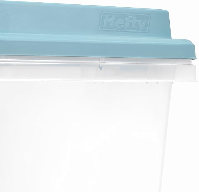 Hefty HI-RISE Stackable Storage Bins - Under Bed Storage Containers with Lids, Shoe Organizer, Plastic Storage Bins, Clear Shoe Boxes with XL Lid-Locking Latches, Durable Double Rim - 72qt (6 Pack)