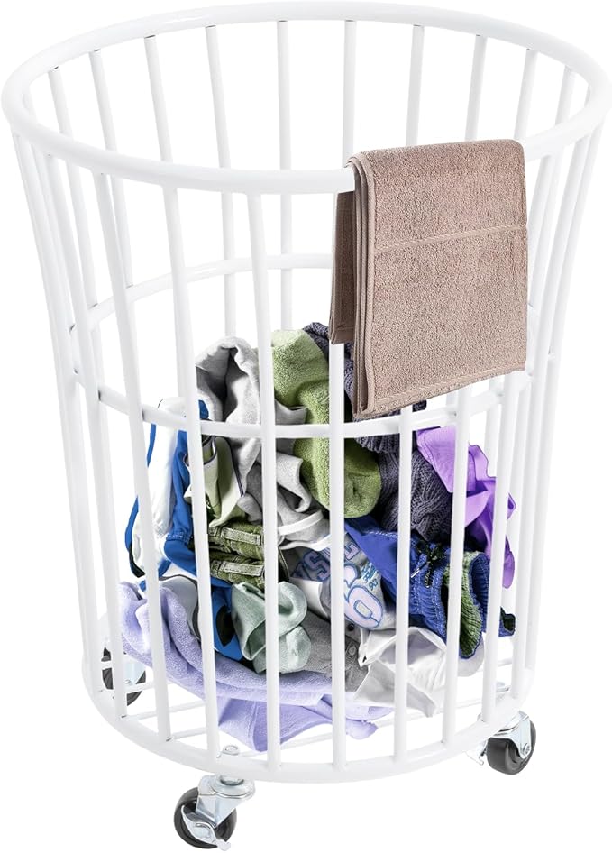 Rolling Laundry Basket Cart Metal Laundry Basket with Wheels,Portable Laundry Hamper Bathroom Dirty Clothes Storage (J)