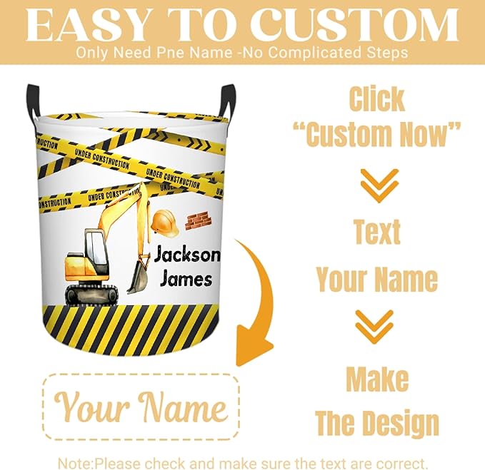 Personalized Truck Laundry Basket, Custom Laundry Hamper With Name Gifts For Kids Baby Adults, Collapsible Dirty Clothes Storage Organizer With Handles M 19.6 X 15.7in