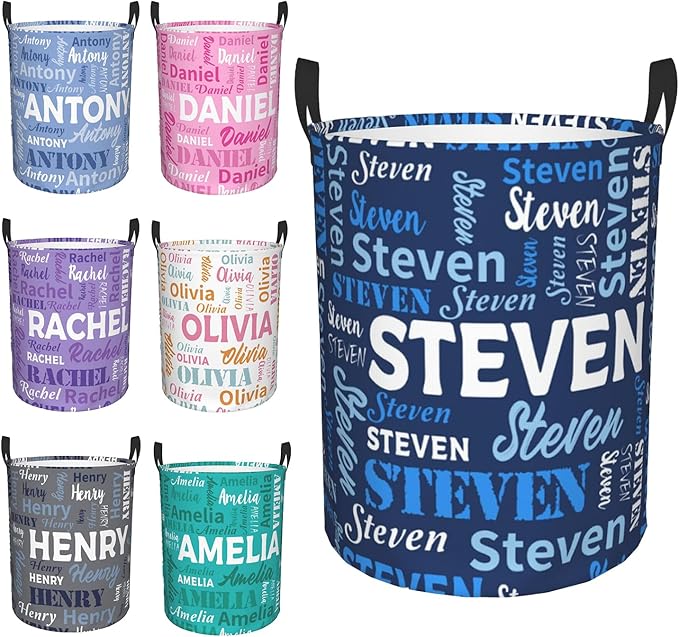 Custom Name Laundry Basket, Personalized Collapsible Laundry Hamper with Name for Bathroom Bedrooms, Customized Dirty Clothes Hamper Storage Basket Gifts for Kids Boys Girls Baby Men Women