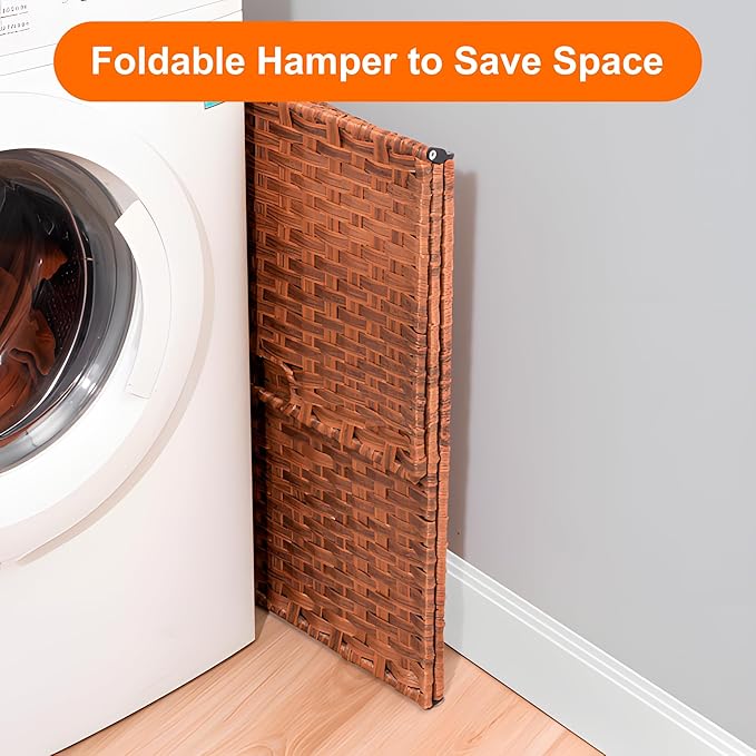 HYCHIKA Laundry Hamper with Lid, 26.4 Gallon (100 L) Wicker Laundry Basket with Removable Bags, Woven Clothes Basket for Bedroom, Bathroom (18.3" * 13.5" * 24")
