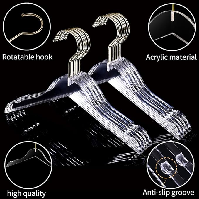 10 Pack Clear Acrylic Children's Hangers for Kids, Baby, Toddler, Infant Clothes Closet - Premium