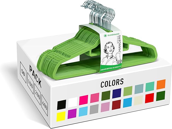 Eldorado Non-Slip Adult Hangers, Multicolor, for Everyday Use Value Packs (Lime Green, 400)