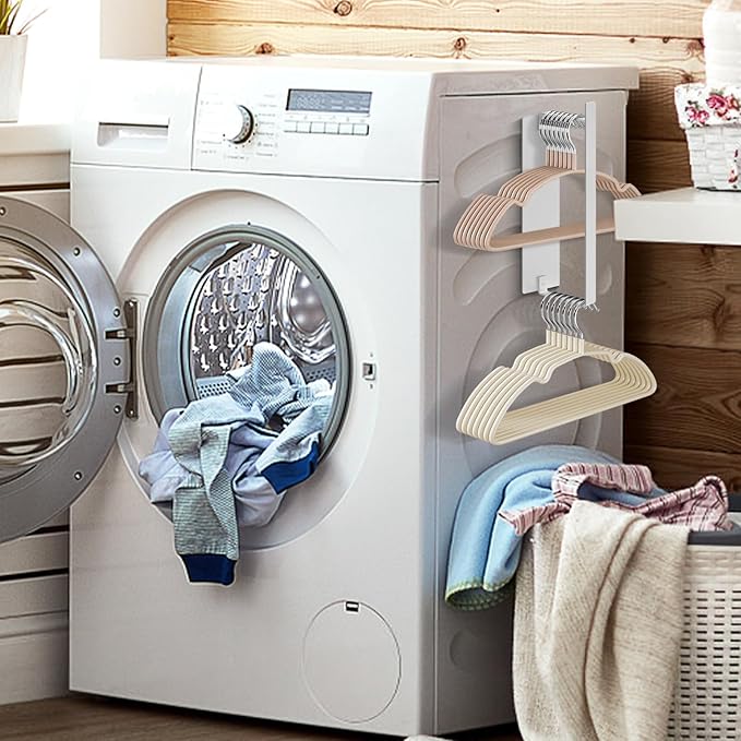 Magnetic Hanger Organizer Stacker, Strong Magnetic Hanger Holder for Laundry Room Washer, Capacity Upgrade Hangers Storage Rack for Adult or Child Clothes Hangers White 1Pack
