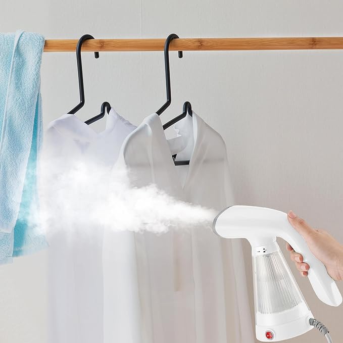 True & Tidy Complete Garment Care Set - Portable & Compact Handheld Travel Steamer with Extra Large Laundry Bag and Lint Roller Bundle (Handheld Steamer Only - White)