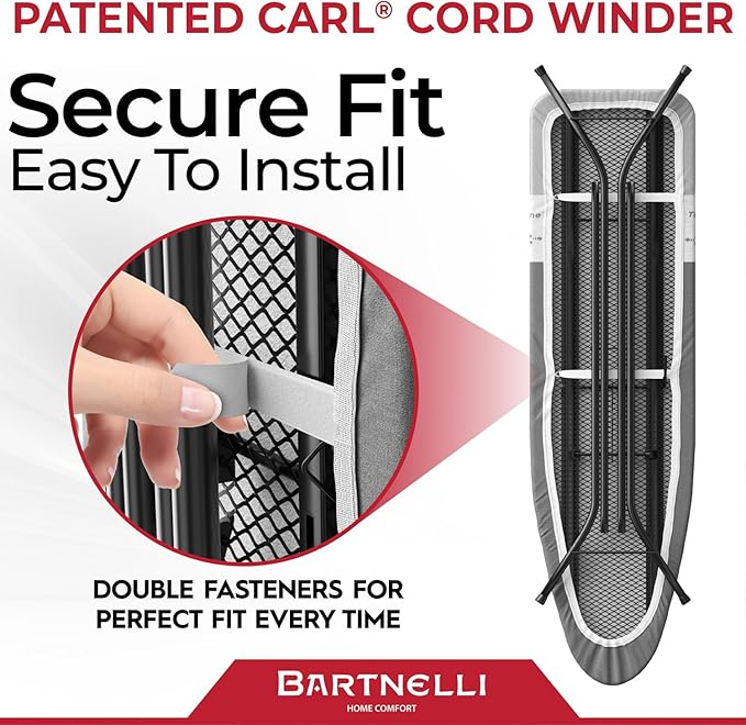 Bartnelli Ironing Board Cover and Pad, Made in Europe with New Patent Technology | 54x15 Iron Board Replacement Cover Featuring Park & Turbo Zone, Scorch Resistant 100% Cotton Thick Layered Top