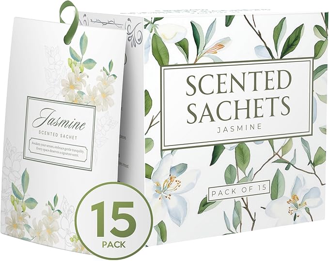 15 Pack Sachets for Drawers and Closets, Scented Sachets for Drawers, Closet Freshener Sachet for Drawers to Refresh Any Space, Sachet Bags, Scented Drawer Fresheners for Dresser, Jasmine