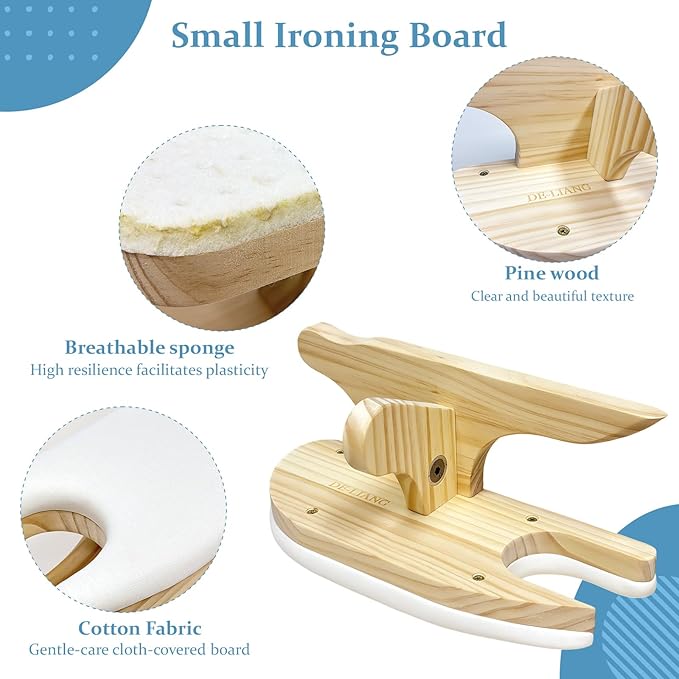 Tailors Board with Pine Wood Base, Cotton Cover Tailors Point Press Clapper - Protects Garments, Multi Pressing Board for Anywhere You Want - Seams, Collars, Cuffs, Points, Hems, Pocket