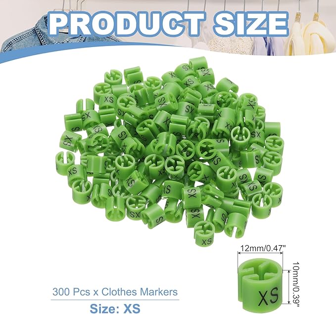 PATIKIL 300 Pcs Clothes Hanger Markers XS Fit Rod Garment Size Tag Hanger Clips Round Color Coding Label for Clothing, Light Green