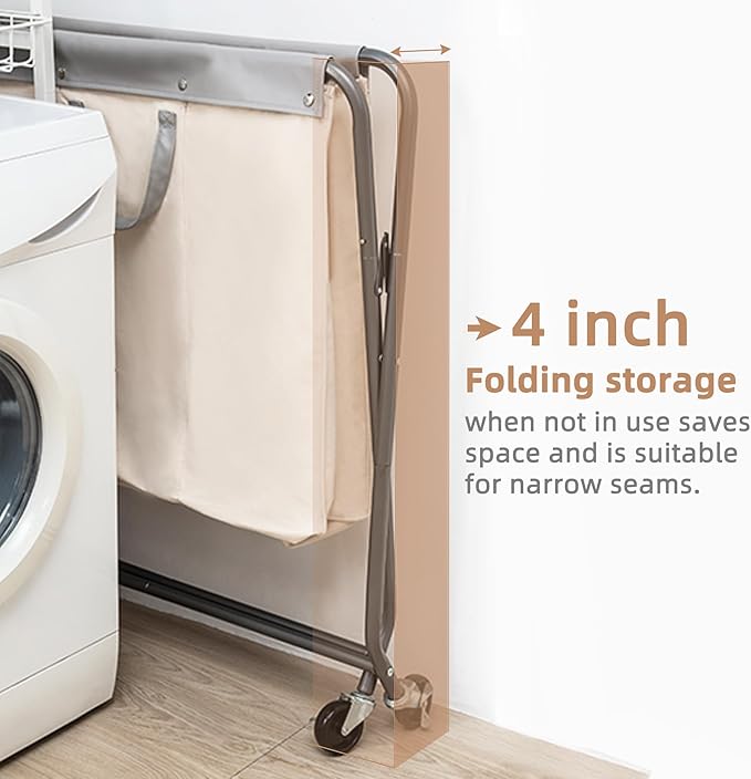 STORAGE MANIAC 160L Collapsible Laundry Hamper with Wheels, Rolling Laundry Basket, Heavy Duty Cloth Sorter with Removable Bag, Folding X Frame Clothes Organizer Cart for Easy to Store, 3 Section